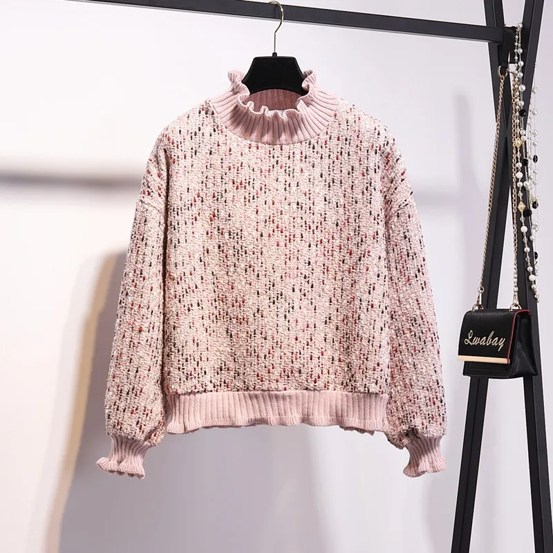 Женский твидовый пуловер VERHELLEN шерстяной лоскутный с длинным рукавом и