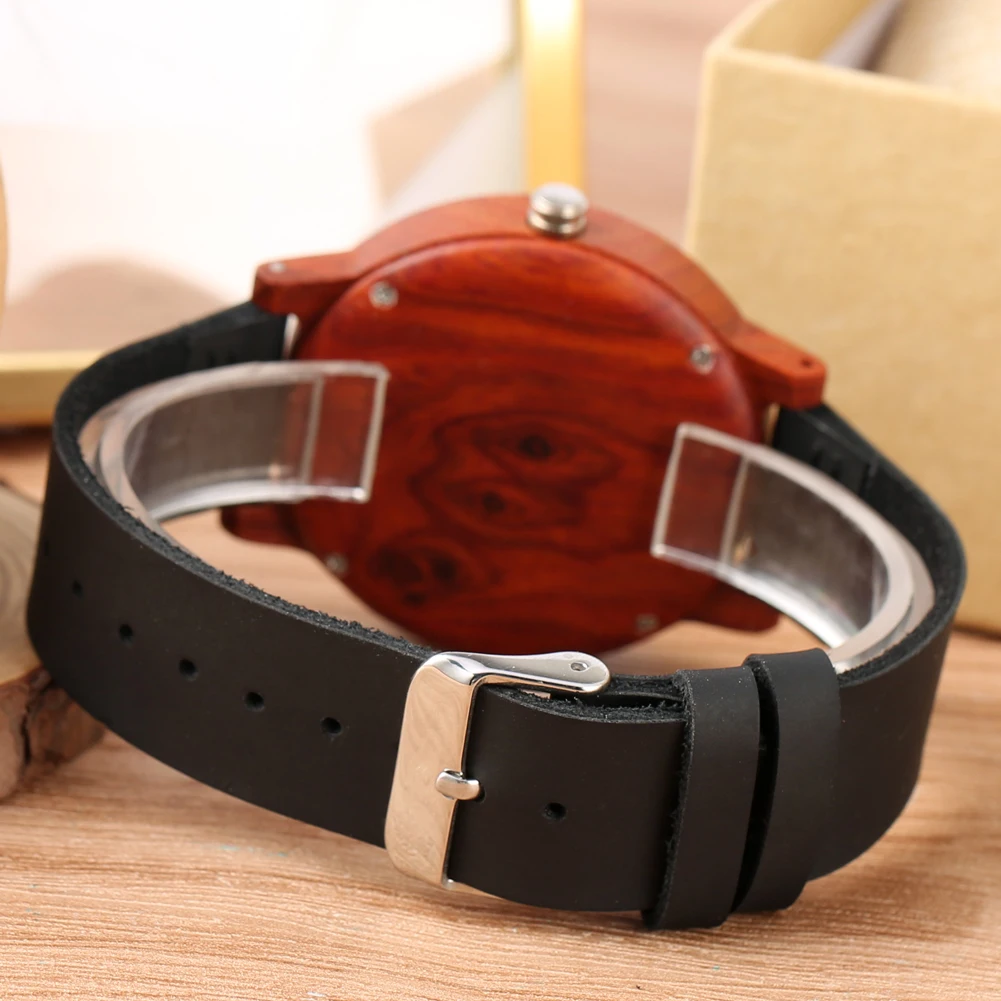 Часы мужские с деревянным ремешком Классические кварцевые черные наручные из