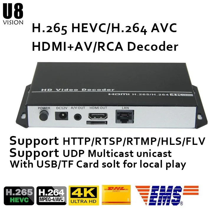 Декодер потоковой U8Vision H.265/H.264 4K с CVBS и HDMI совместимым выходом для декодирования