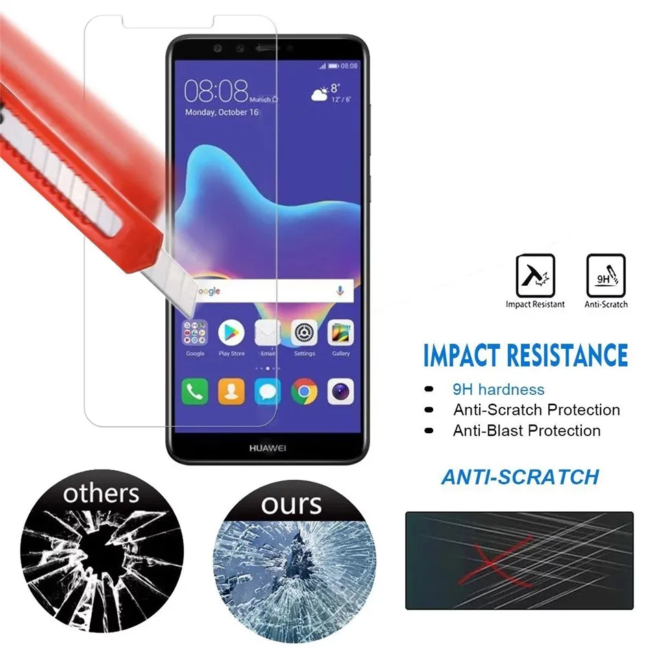 2 шт. закаленное стекло для защиты экрана Huawei Y9 Y7 Y6 Y5 Y3 Prime Pro Lite 2017 2018