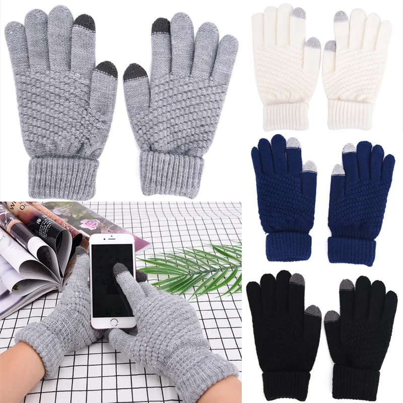 

1Pair Touch screen Goves for Men Women Soft knitting Winter Gloves Warmer Smartphones For Driving Glovel 4 colors