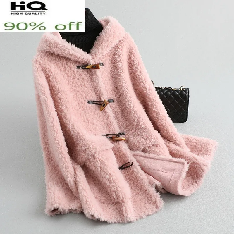 Повседневное женское пальто из натуральной шерсти зима 2022 Женское с капюшоном