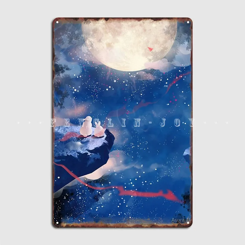 

Металлический плакат в виде кролика и Луны для клувечерние