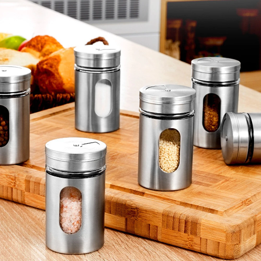

Stainless Steel Glass Spice Container Pepper Shaker Bottle Seasoning Condiment Seal Storage Bottles Kitchen Tools 82x50mm