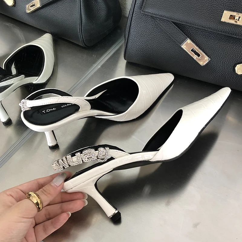 

2021 Summer INS Women Sexy Blue Thin High Heels Sandals Lady White Crystal Heels Slingback Sandals Drag Queen Party Shoes Pumps