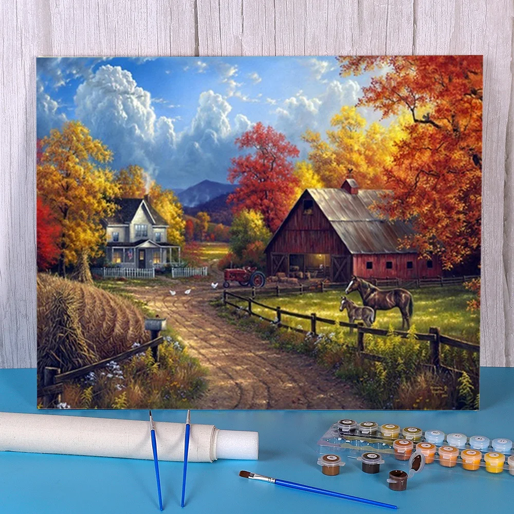 

Набор для рисования по номерам на холсте, 40 х50 см, с изображением дома и пейзажа
