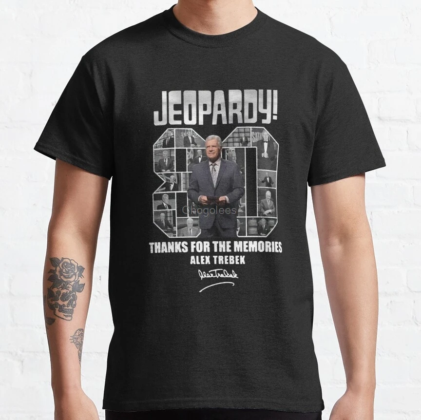 

Men t shirt Jeopardy 80 Alex Trebek Signature Thank You for The Memories Shirt Women t-shirts