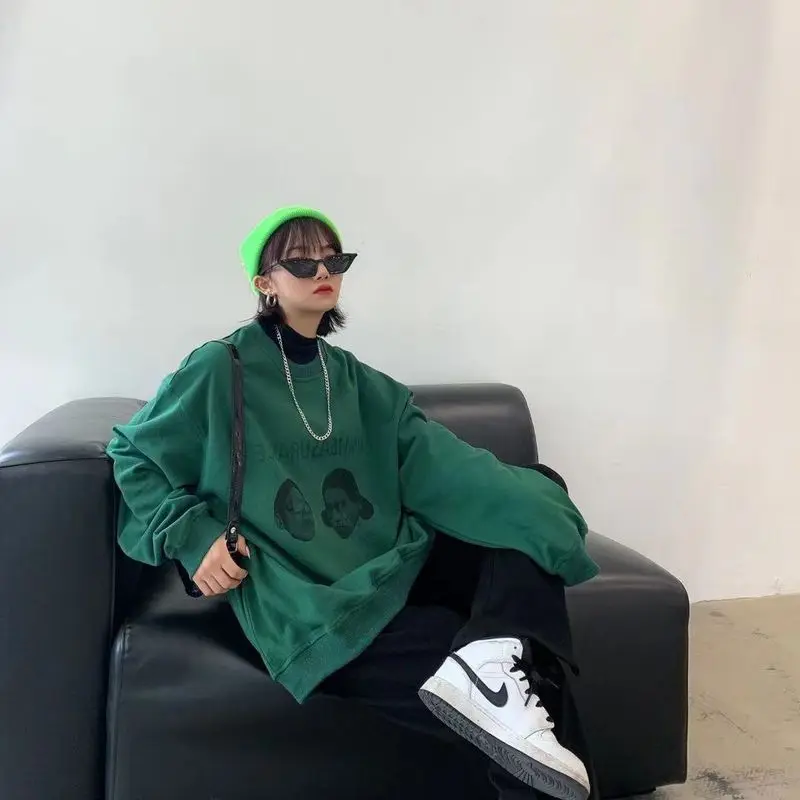 

Свитшот женский с длинным рукавом, готический оверсайз топ с круглым вырезом в стиле Харадзюку, уличная одежда свободного кроя в стиле ретр...