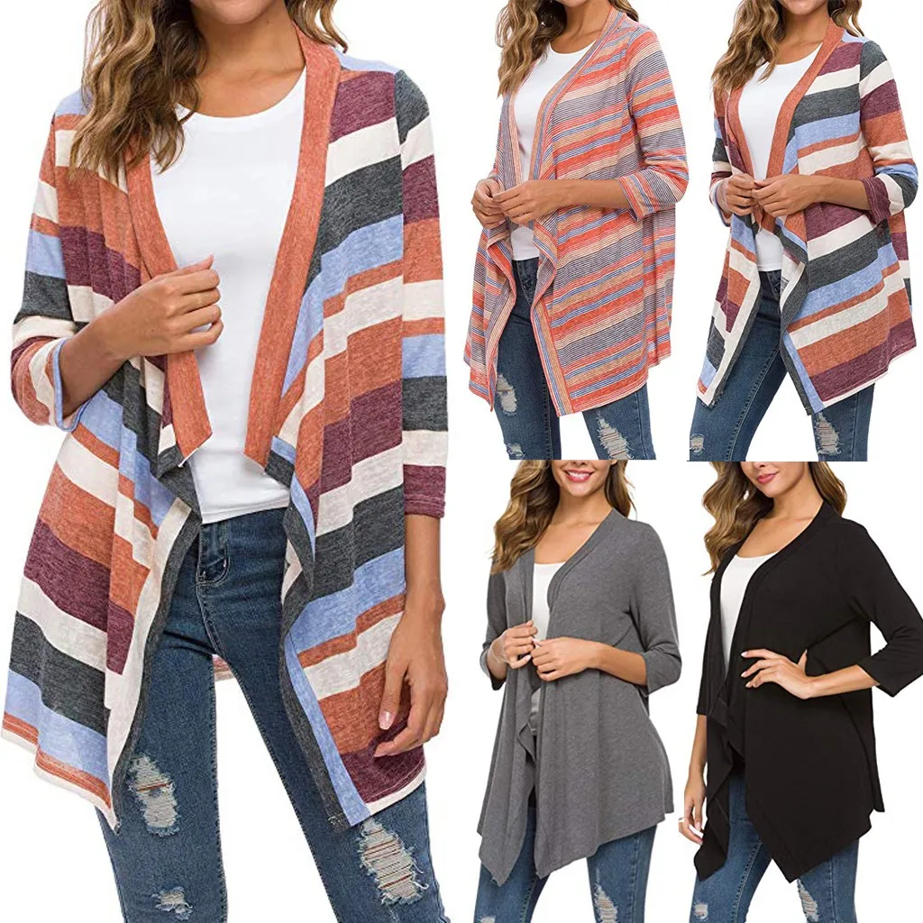 Женский Повседневный мягкий легкий свитер с открытым передом Свободный кардиган