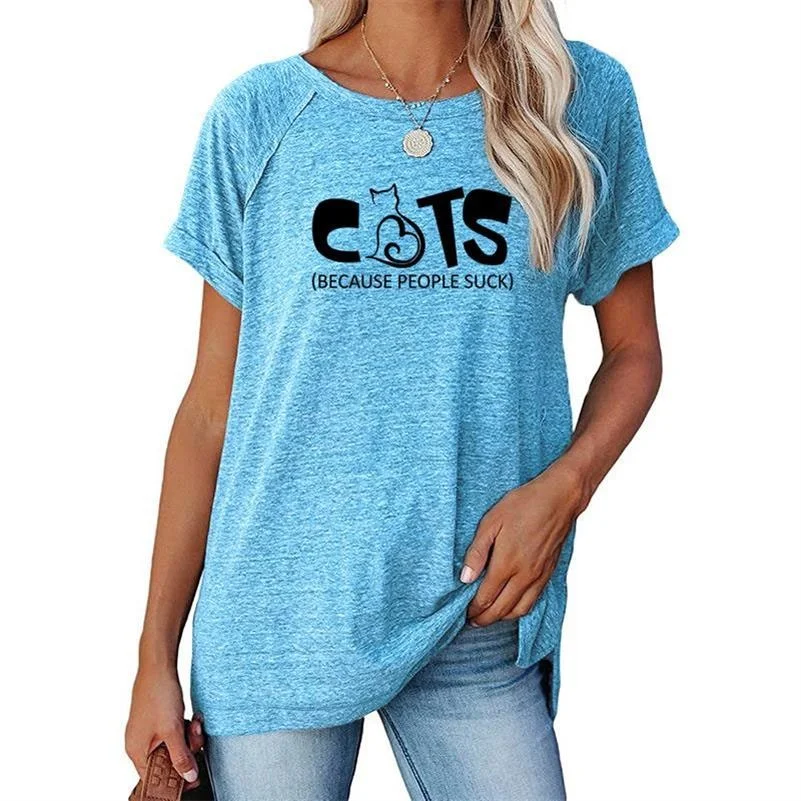 

Cats Letter Funny T Shirt Women Summer New White Casual Short Sleeve T Shirt Femme Kawaii Meow Streetwear T Shirt