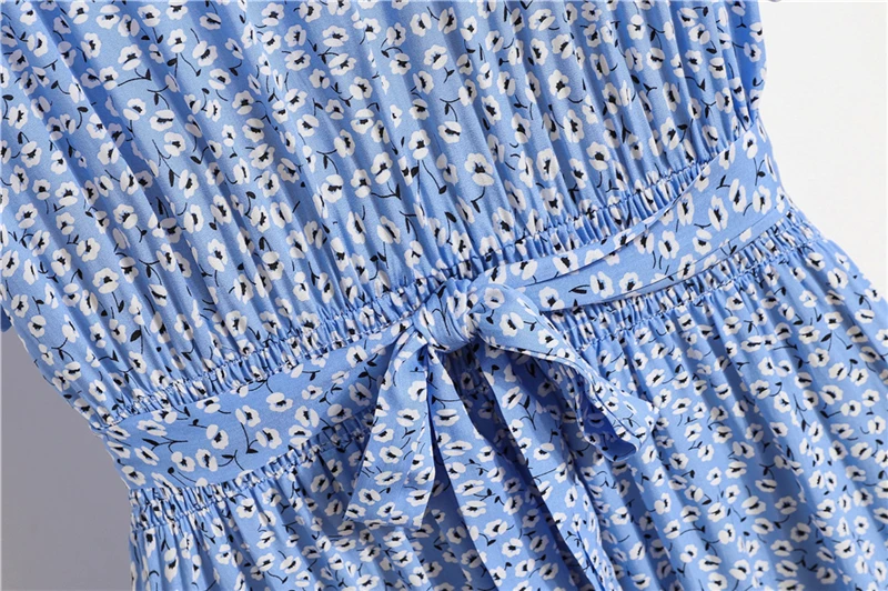 

2021 New Bandage Dress Women Casual V-neck Short Sleeve Button Floral Print Dress for Woman Summer Holiday Style Dress