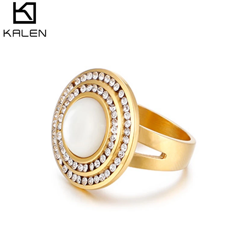 

Kalen Fashion Anillos Mujer Tri-Color Stainless Steel Rings For Women Shell & Zircon Wedding Bands Rings Women Christmas Gifts