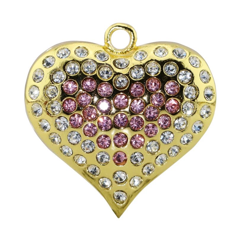 USB флеш накопитель с кристаллами ожерелье золото бриллиант сердце накопители 8 ГБ