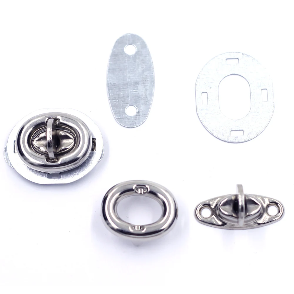 

50Sets Wholesale Silver Tone Oval Metal Turn Twist Clasps Locks Buckles DIY Handbag Purse Bag Hardware Accessories 33x26x16mm