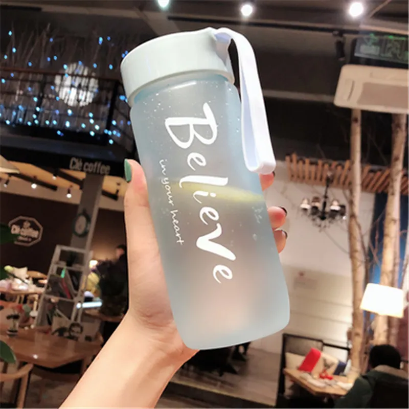 Frosted Blue Бутылка для сока воды BPA бесплатно пластиковые квадратные корейский стиль Спортивная бутылка для питья - Цвет: Frosted Blue