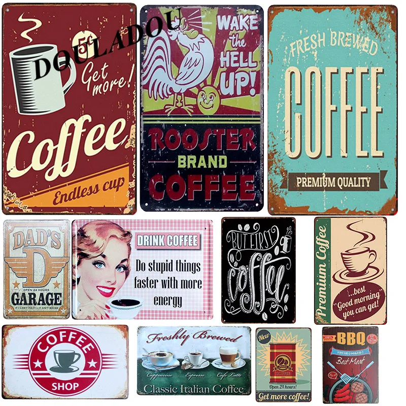

[Douladou] Cafe Hotel Food Wall StickerShop Tin Sign Wall Artwork Bar Decor Wall Sticker Home Decor Vintage Painting20x30CM