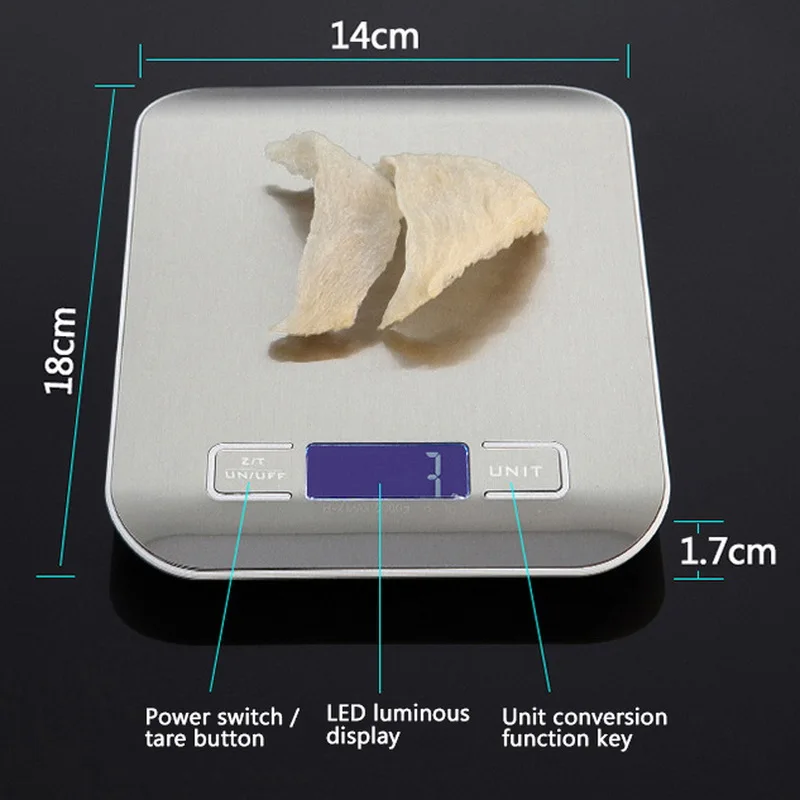 

5kg/11 LB Electronic Kitchen Scale Digital Food Scale Stainless Steel Weighing Scale LCD High Precision Measuring Tools