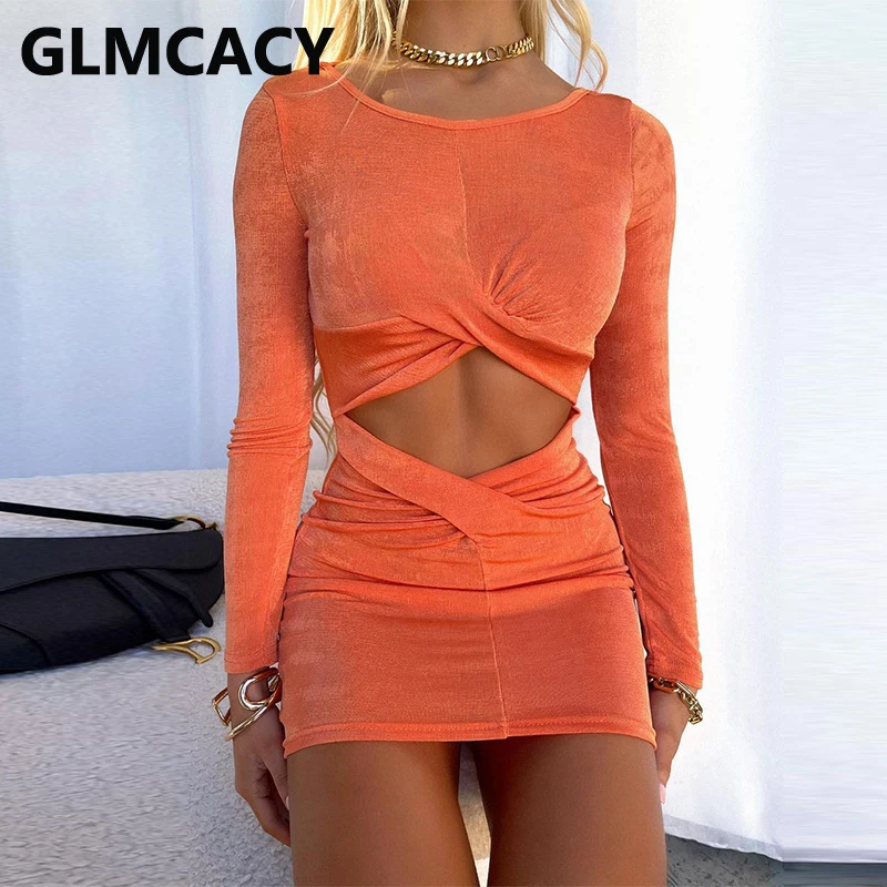 

Women O-neck Long Sleeve Solid Bodycon Mini Dress