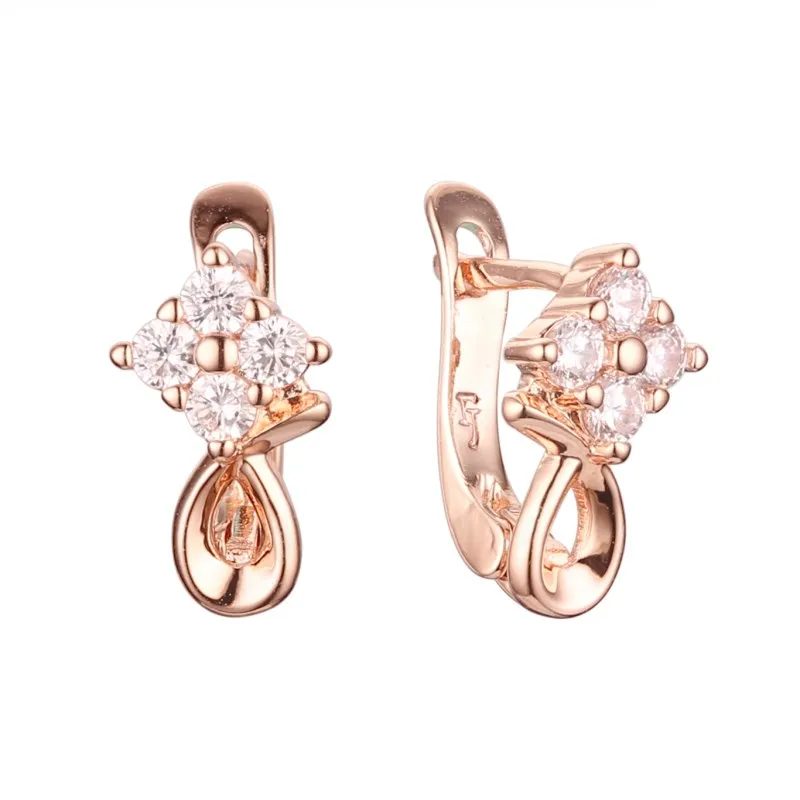 Милая Детская серьга 585 розовые модные золотые ювелирные изделия Прозрачные Серьги из кубического циркония цветок дизайн Висячие серьги для детей