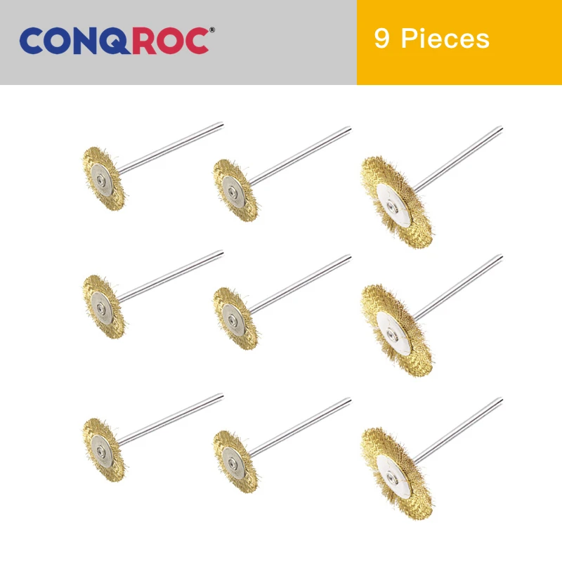 

9pcs T-Shape Brass Wire Wheel Brushes with 3mm Shank Mandrel Set Kit Electric Mini Drill Polishing Tool Accessories