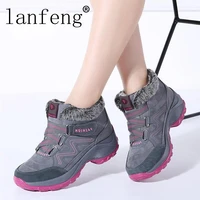 lanfeng winter women snow boots women warm push ankle boot female high wedge waterproof sneakers rubber fur hiking shoes gray 38