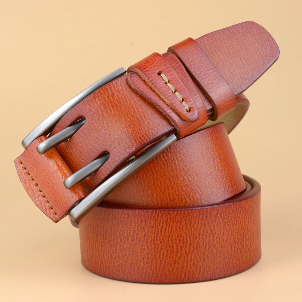 Мужской ремень из натуральной кожи с двойной пряжкой пояс коровьей для мужчин