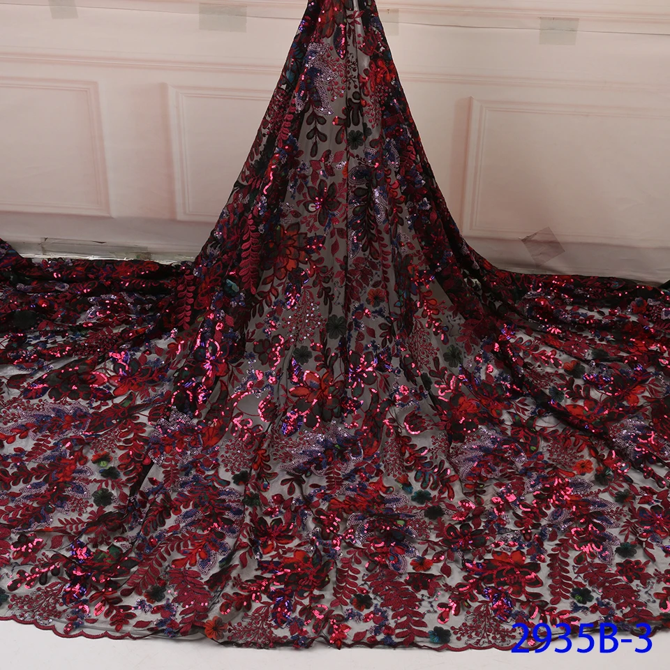 Красочные Блестки Африка Женщины Кружева Ткань 3D цветок тюль для свадьбы