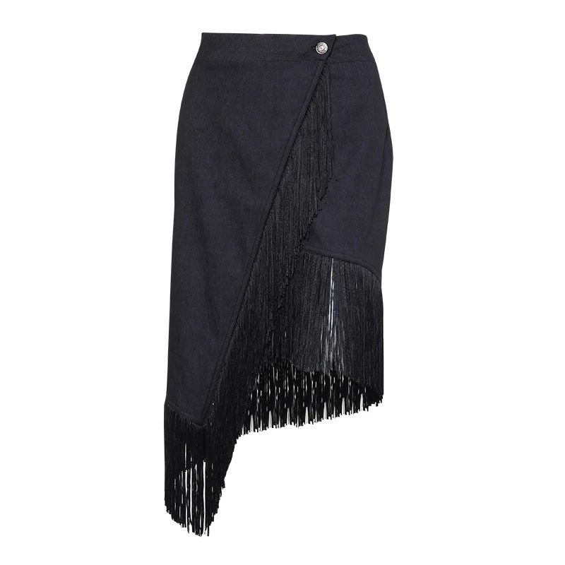 Cross Irregular Fringed Hem Women's Denim Skirts High Waist Button Slim Female Jeans Skirt 2020 Summer Fashion Ladies Bottom | Женская