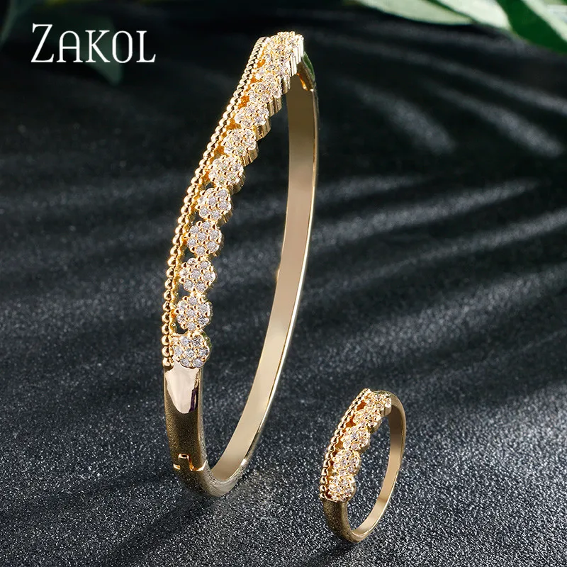 ZAKOL этнический стиль кубического циркония полые цветок невесты ювелирные