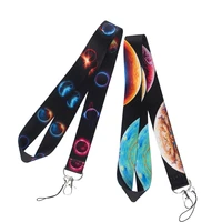 zf2104 1pcs planet painting key chain lanyard neck strap for phone keys id card creative lanyards