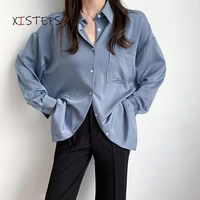 single breasted loose women shirts long sleeve oversized female solid blouses ladies office work wear tops femme blusas white