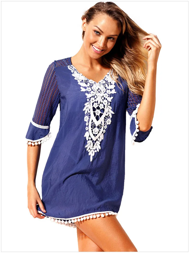 

2020 Women Summer Black Beachwear Crochet Bathing Suit Swimsuit Swimwear Summer Hot Sale Cover Ups Beach Dress 04#