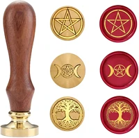 wax seal stamp set sealing wax stamps copper seals with wooden hilt wiccan seal wax stamp triple moonpentagramtree of life