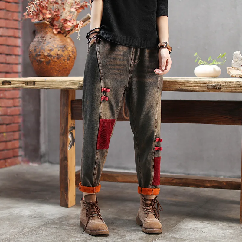 Женские джинсы Зимние флисовые Теплые повседневные с эластичной резинкой на