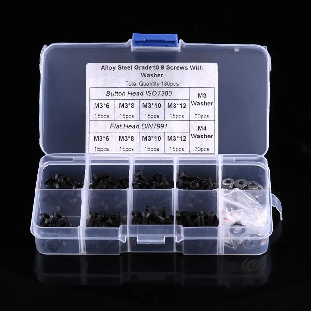 Винты с шестигранной головкой M3 180 шт. винты винтовой и шайбы M3/M4 Ассортимент