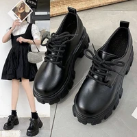spring women single shoes black patent leather thick bottom british style shoes casual comfortable lace up platform shoes