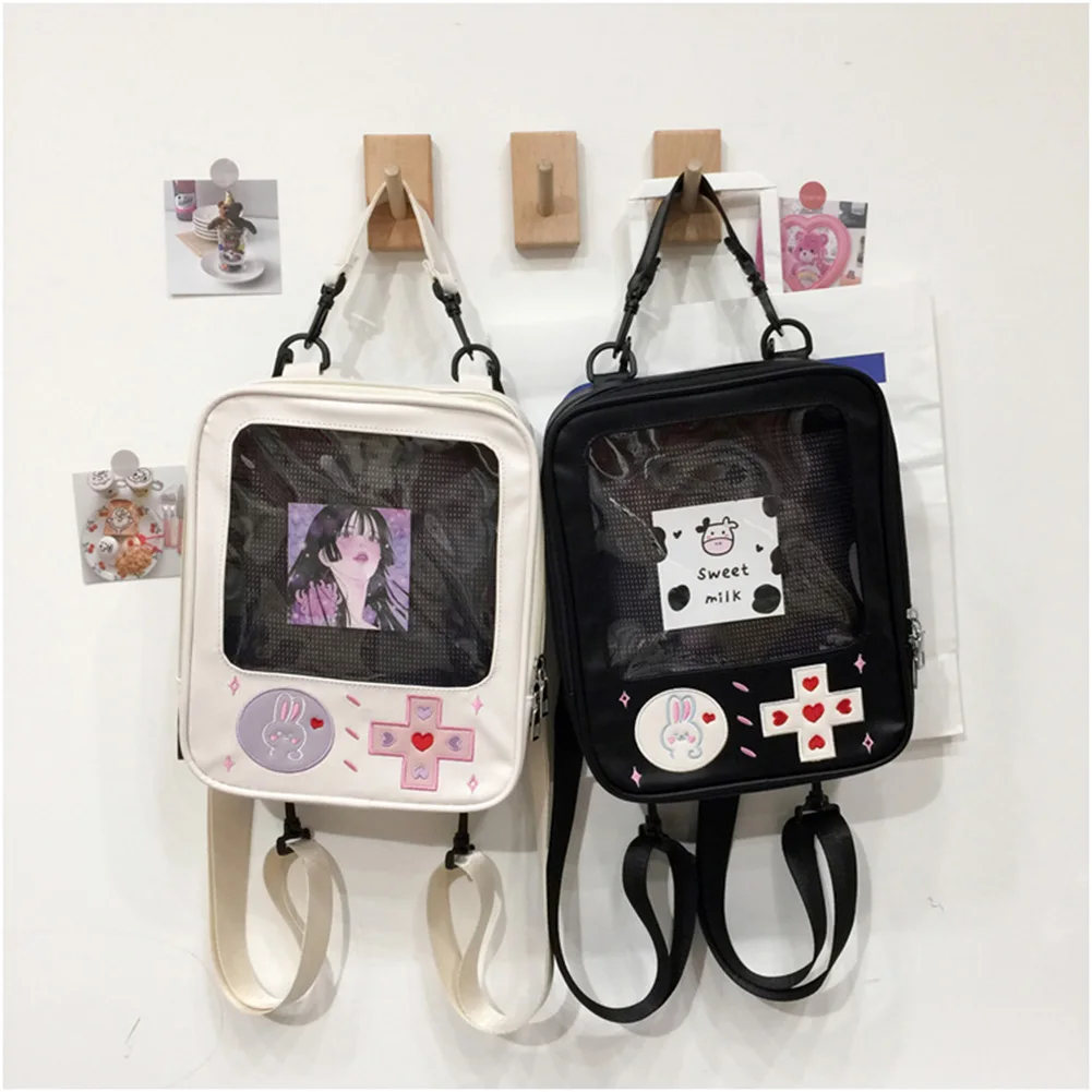 

Cute PU Leather Game Harajuku Backpack Preppy Style Transparent Shoulder Bags Kawaii Cartoon Teen Girls Casual Small Knapsack