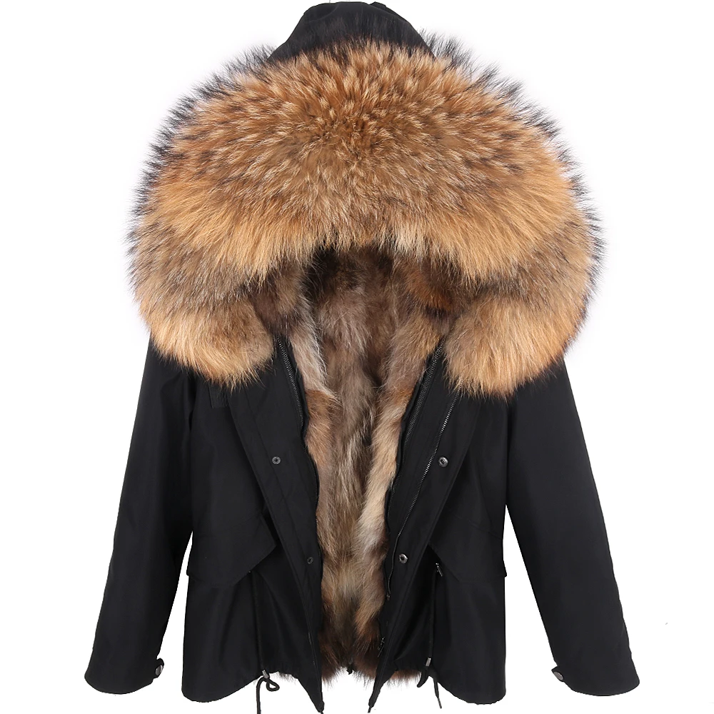 

2022 Russian Natural Fur Lining Parka Coat Real Fur Coat Winter Jacket Women Natural Raccoon Fur Collar Warm Thick Parkas