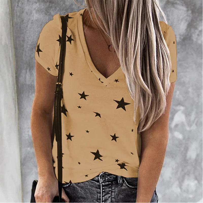 

New Women's Summer Short Sleeve V-Neck Heart T Shirt Fashion Casual Loose Plus Size Tops S-5XL