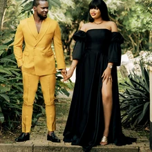 YiMinpwp Vestidos de Noche negros con hombros descubiertos, manga larga hasta el suelo, abertura lateral, formales, para fiesta de graduación, 3/4 (1)