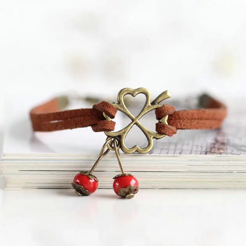 C002 бигбинг ювелирные изделия модный керамический Клевер вишня Шарм браслет