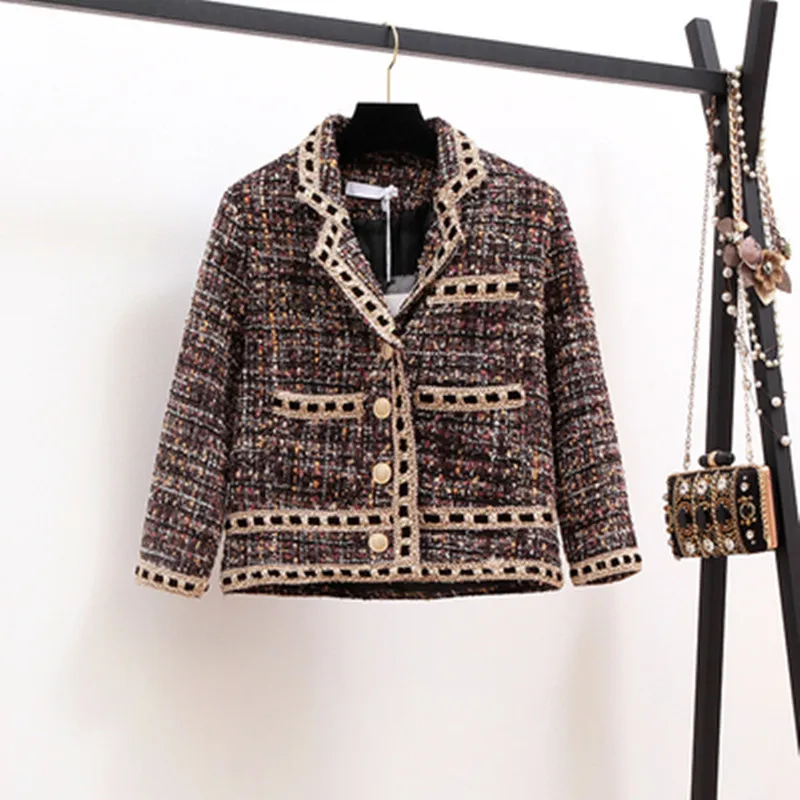 Женская одежда осенняя твидовая куртка с зубчатым швом короткое пальто женская