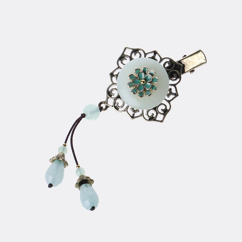 Винтажная Классическая заколка для волос с бисером из натурального нефрита