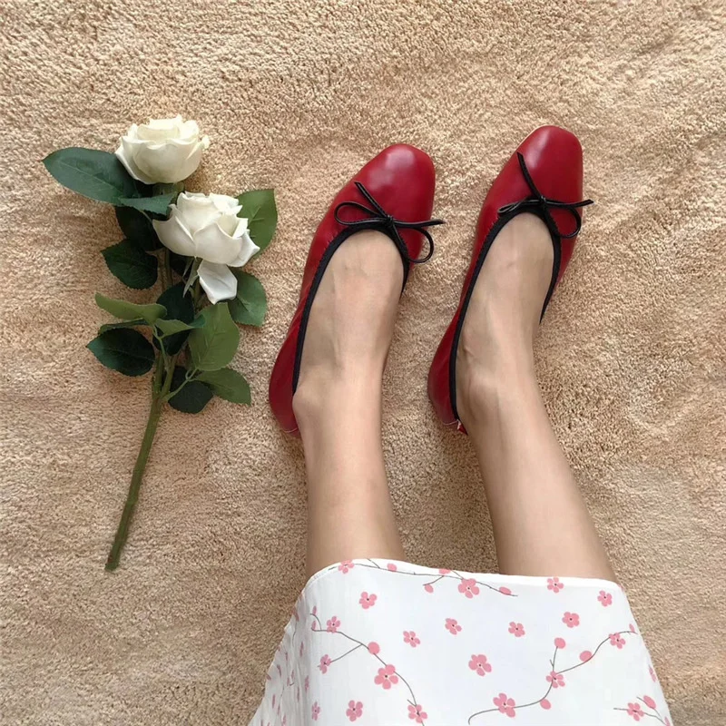 Bow-knot Flats Ballerina Ballet Shoes Comfy Slip on Anti-skid Pregnant Shoes Women Korean Square Toe Moccasins Hot