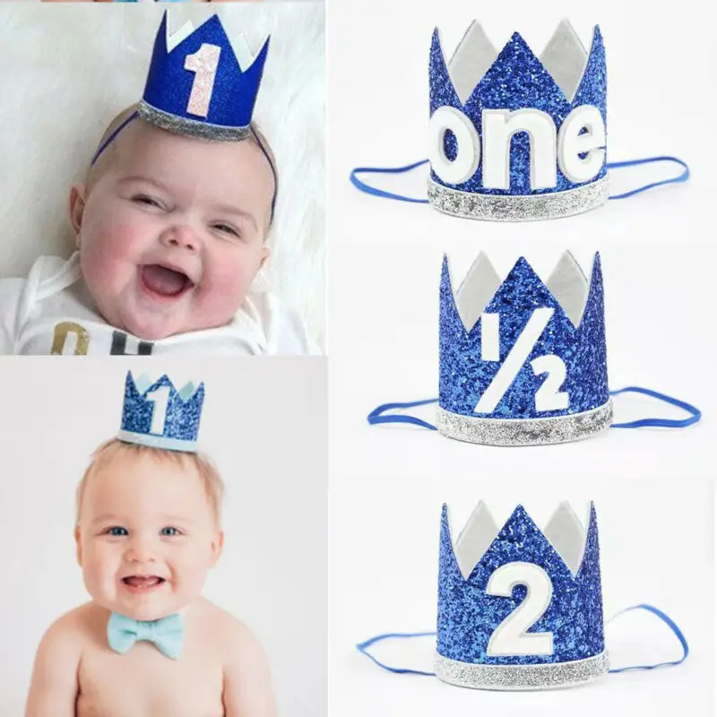 

Newborn Infant Toddler Baby Girl Boy Half 1/2 First Second Birthday Crown Party Cake Party Hats Headband Props