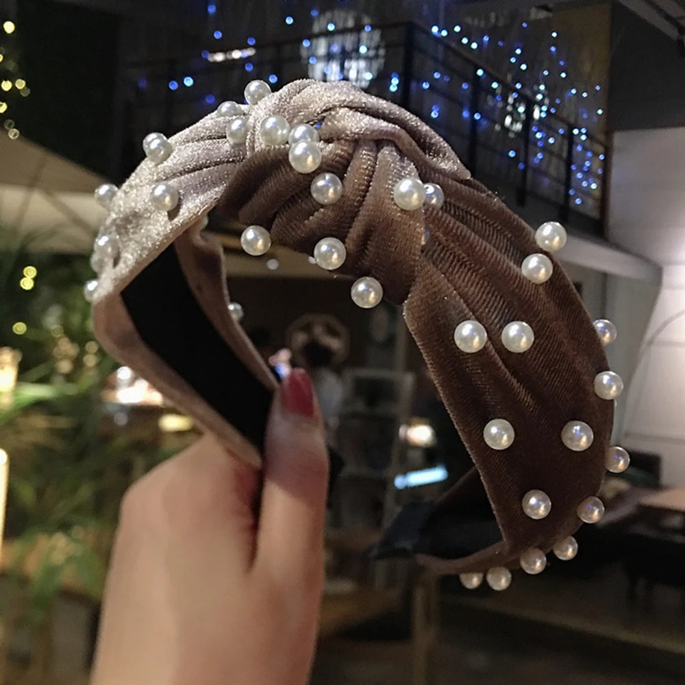 Бархатная Жемчужная Повязка для волос повязка на голову с бантом макияжа женский