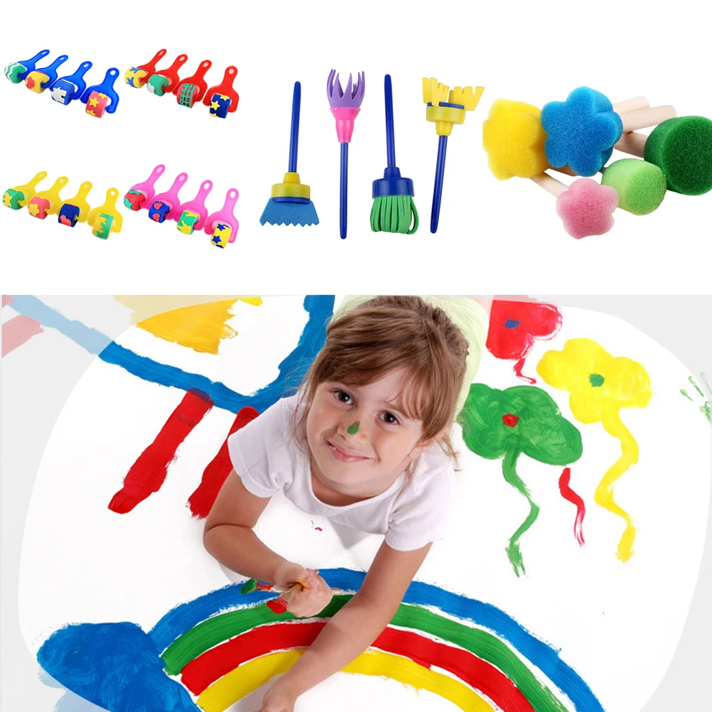 

Baby Art Set Sponge Painting Brush Kid Plastic Handle DIY Graffiti Paint Roller Toy Seal Drawing Tool For School Stationery