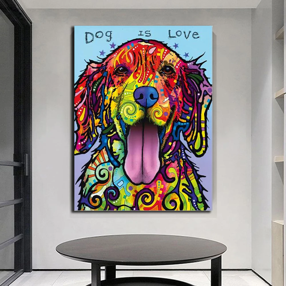 

Oil Art Colorful Dog is Love Canvas Paintings Animals Art Poster and Prints Wall Art Picture for Room Home Cuadros Decoration