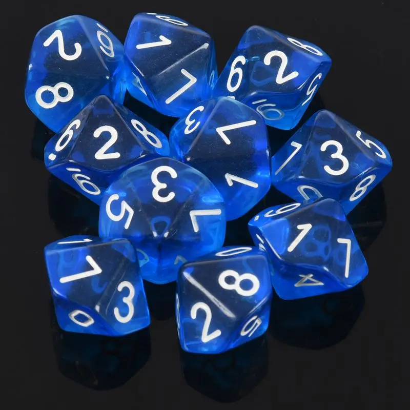 10-Dices D10 10-сторонняя игральная кость из драгоценного камня для РПГ Подземелья и Драконы настольные игры прозрачный синий