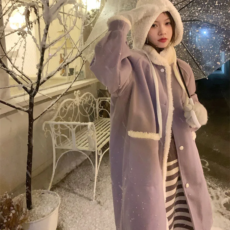 

Japanese Winter Thick Warm Teddy Jacket Oversized Kawaii Lamb Wool Padded Fluffy Coat Women Faux Fur Jacket Manteau Femme Hiver